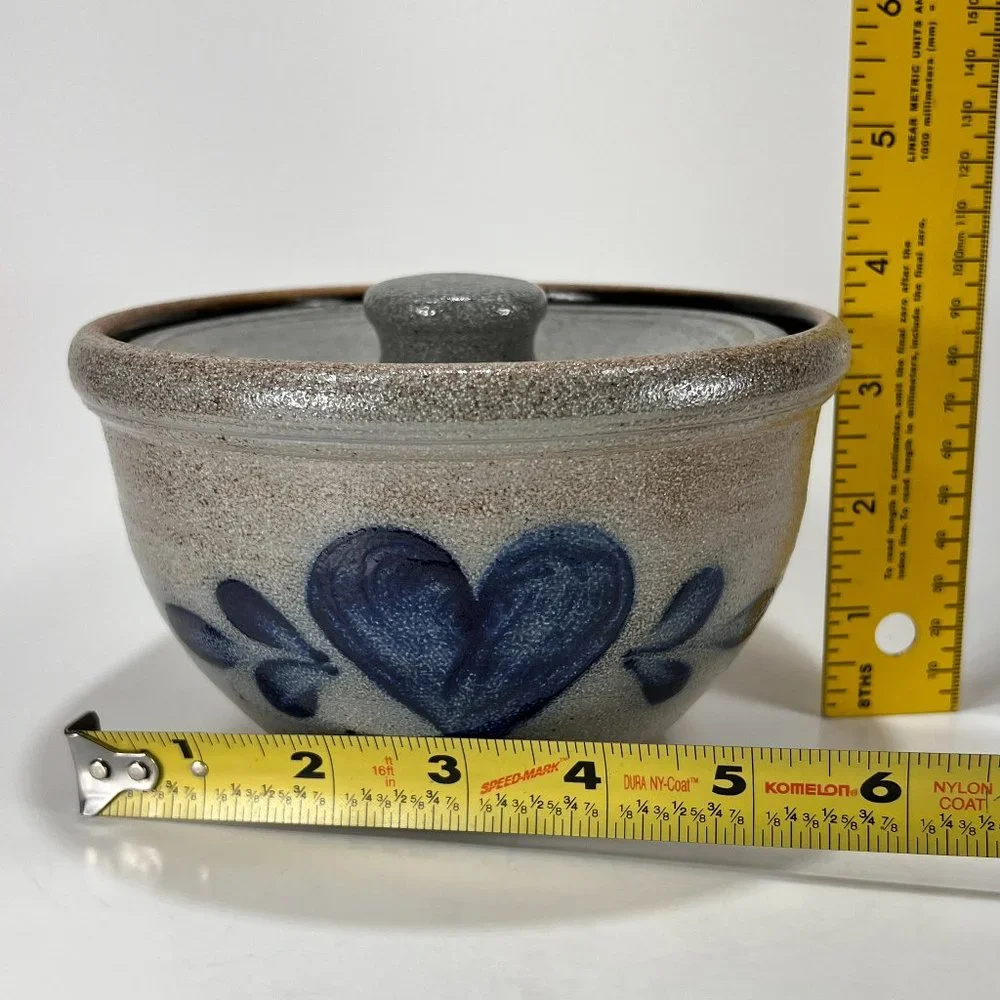 Vtg Rowe Pottery Works Butter Dish Crock Lid Stoneware Salt Glazed 80s